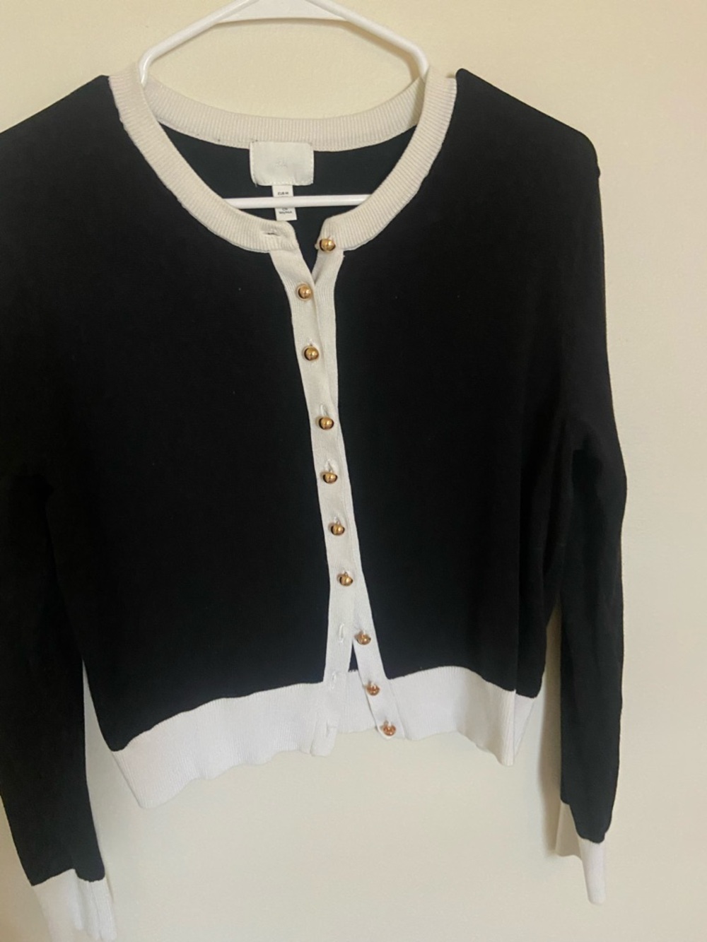 H&M Black and White Contrast Gold-Button Cardigan